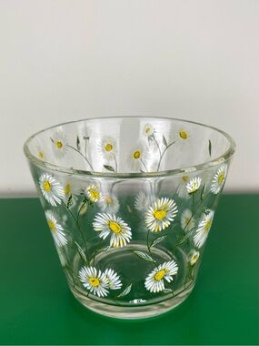 Vintage Cera Small Glass Ice Bucket With Daisy Motif Cottagecore Grandmillennial